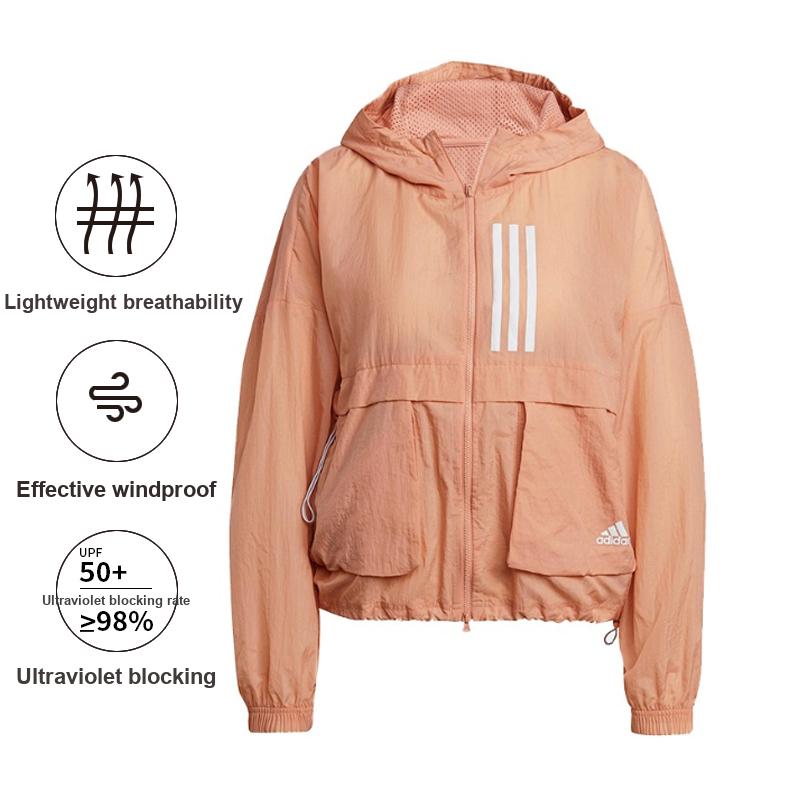 Adidas Striped Print Oversized Pocket Hooded Sun Protection Jacket Women Jacket Light-Pink H40972