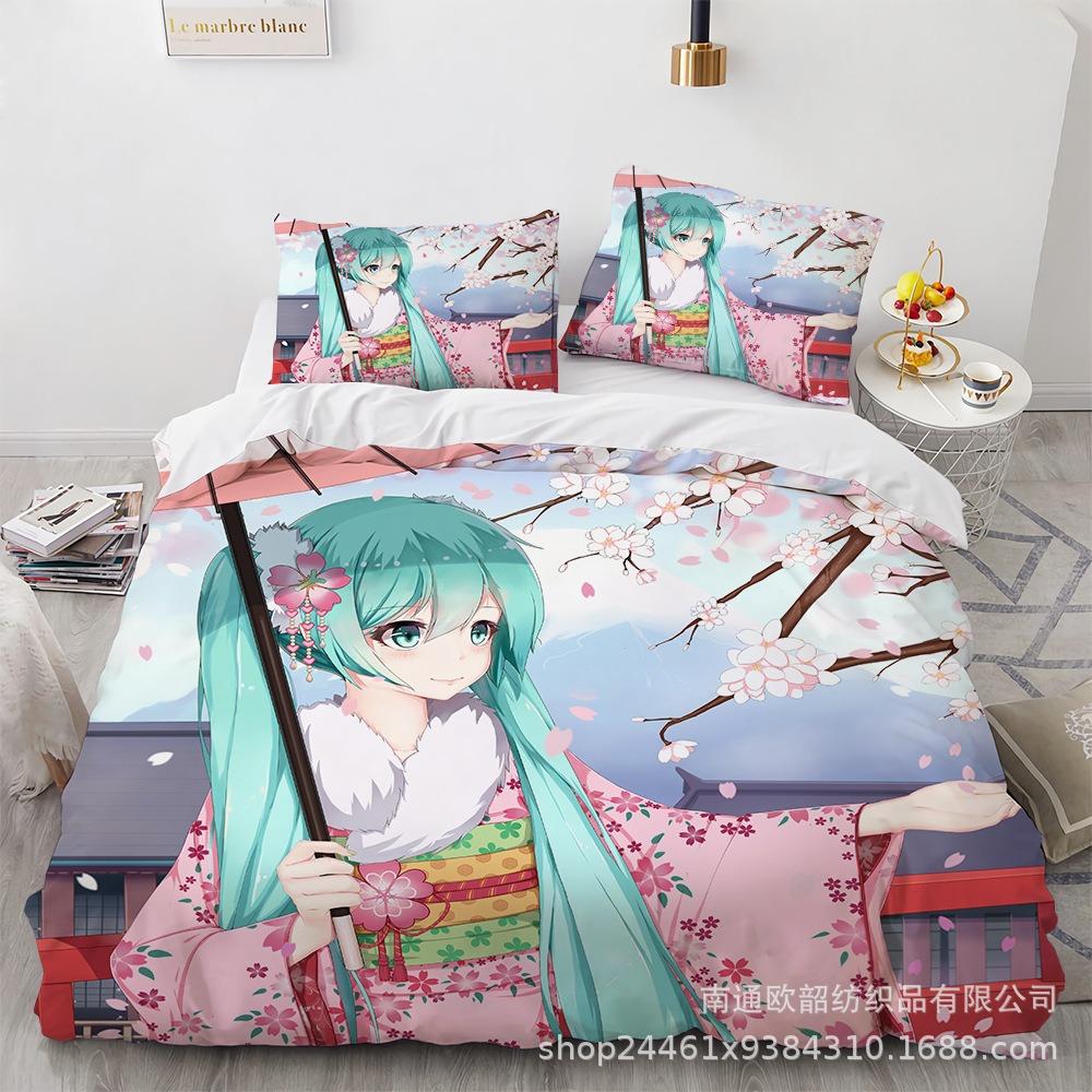 Hot Anime beautiful girl Hatsune Miku Balinese Duvet Cover Set Bedding with 1-2 Pillowcases Room Teens Bedroom Decor Fans Gift