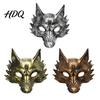 Wolfsmaske für Halloween Schwarz Gold Maske 3D PU-Schaum Mardi Gras Party Kostümzubehör Requisite Leichtes Cosplay Maskenball Kopfschmuck,