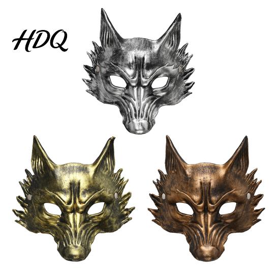 Wolfsmaske für Halloween Schwarz Gold Maske 3D PU-Schaum Mardi Gras Party Kostümzubehör Requisite Leichtes Cosplay Maskenball Kopfschmuck,