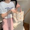 Trendy Canvas Tote Bag With Pumpkin Embroidery Large Capacity Beige Handbag
