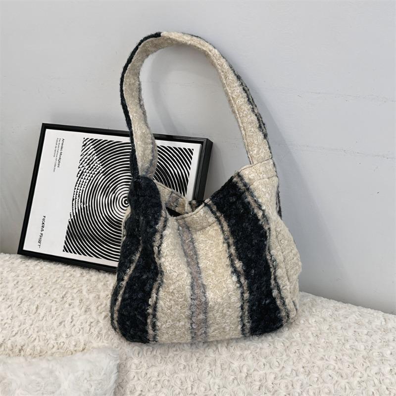 111 new wind plush woolen large capacity shoulder underarm bag hair bag plaid model