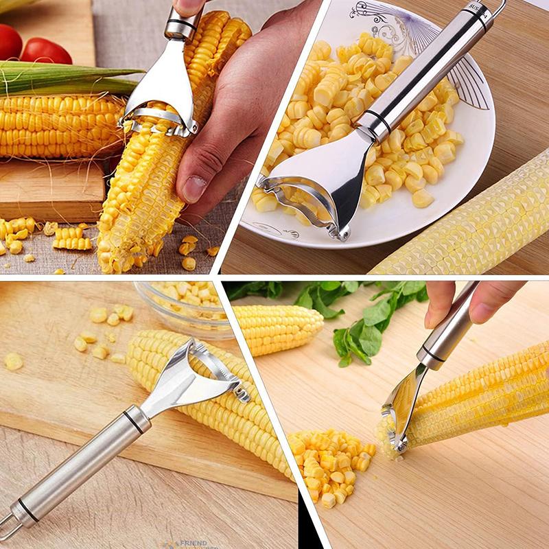 Stainless Steel Corn Peeler Corn Cob Stripper Long Handle Corns Thresher Peeler Corn On The Cob Remover Corn Cutter Kitchen Tool