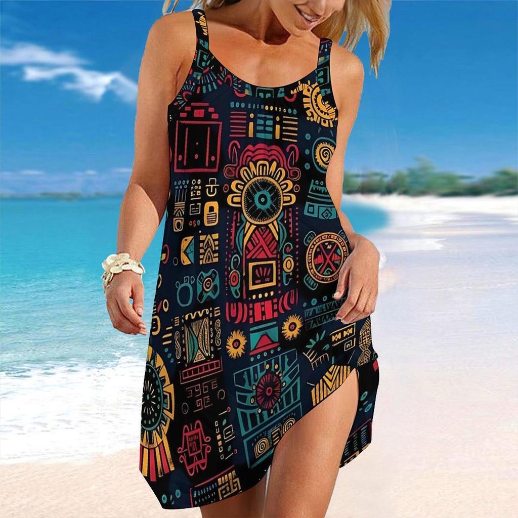 Women's Beach Dress Mini Dress Block Patchwork Print Casual Modern Dress Sleeveless Loose Fit Outdoor Daily Summer