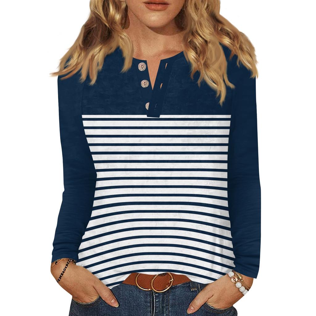 Camiseta de Mujer Estampada Botón Manga Larga Diario Fin de Semana Moda Básica Cuello en V Regular Top