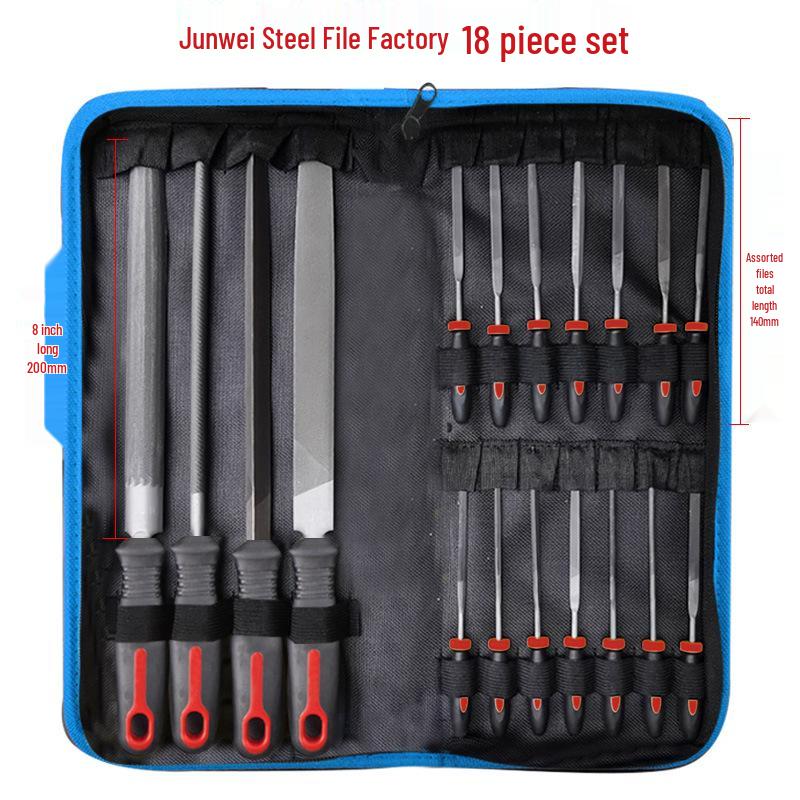 19-Piece Metal Steel File Set: Includes Flat, Triangular, and Semicircular Files for Grinding Iron