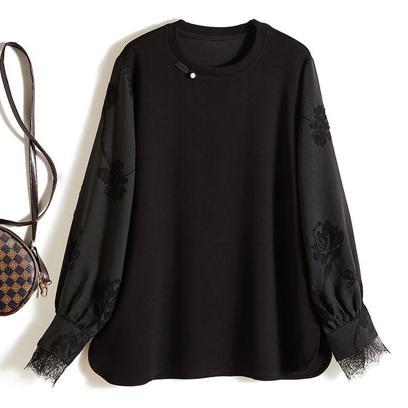 

Экспорт ежедневного заказа! Дизайнерская модель Wenjing для девочек, футболка из воздушного хлопка с круглым вырезом, коконообразного силуэта, визуально стройнящая, весенне-осенняя, рукав из поплиновой пряжи Black L