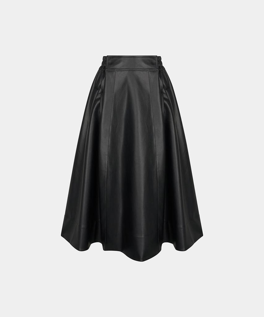 Noiseu W Full Flared Faux Leather Midi Skirt - Black