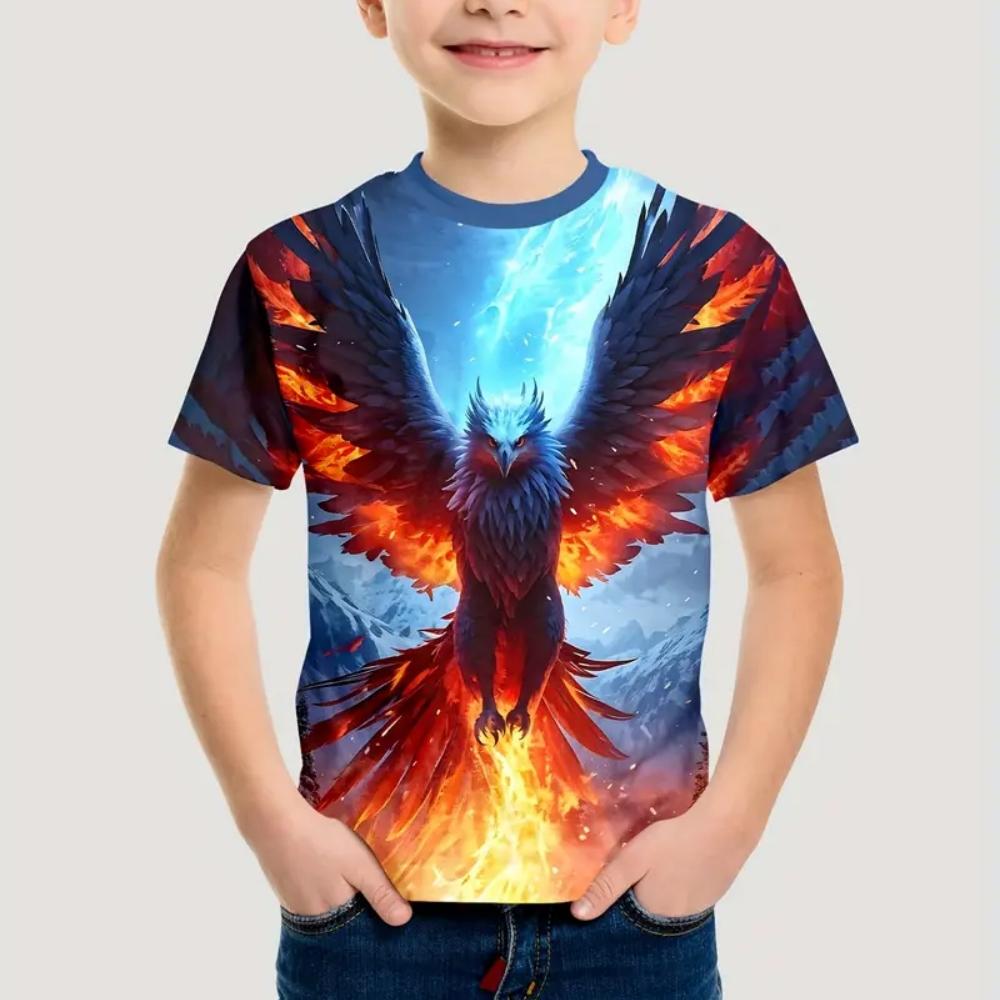 Girl Clothing 3D Print Fashion Phoenix Graphic T Shirts Trendy Comforts Crew Neck Short Sleeve Kawaii Girl Children's T-Shirt