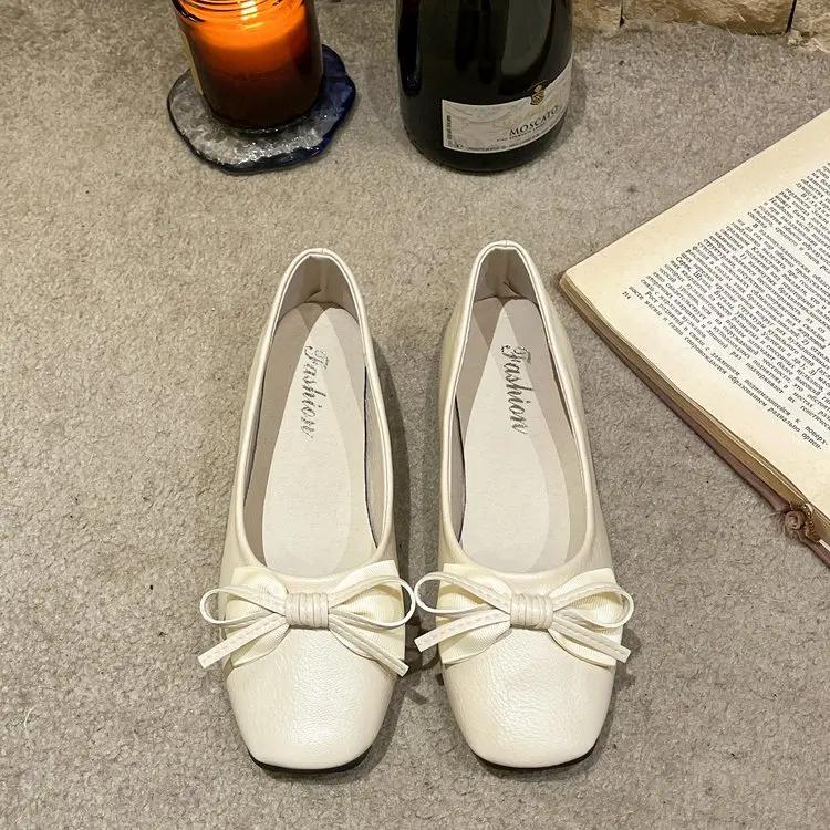 Shoes Woman 2025 Female Footwear All-Match Shallow Mouth Bow-Knot Casual Sneaker Square Toe Slip-on New Summer Comfortable