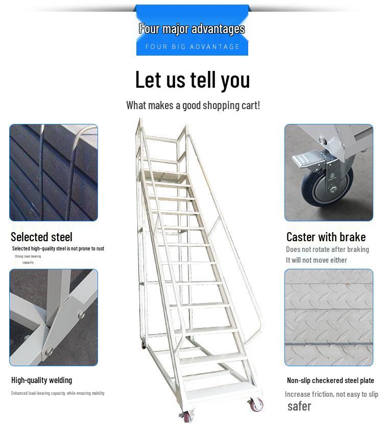 Anti-Slip Movable Climbing Ladder for Warehouse and Supermarket Storage
