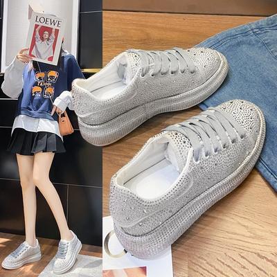 NEUE Marke Damen Mode Lässig Glitzernde Sneaker Damen Strass Schnürschuhe Weiße Sohle Mode Street Sneaker Glänzend