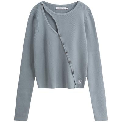 Lässiges Strickoberteil mit hohler Knopfleiste und langen Ärmeln für Damen, Wolkengrau ZW02500
