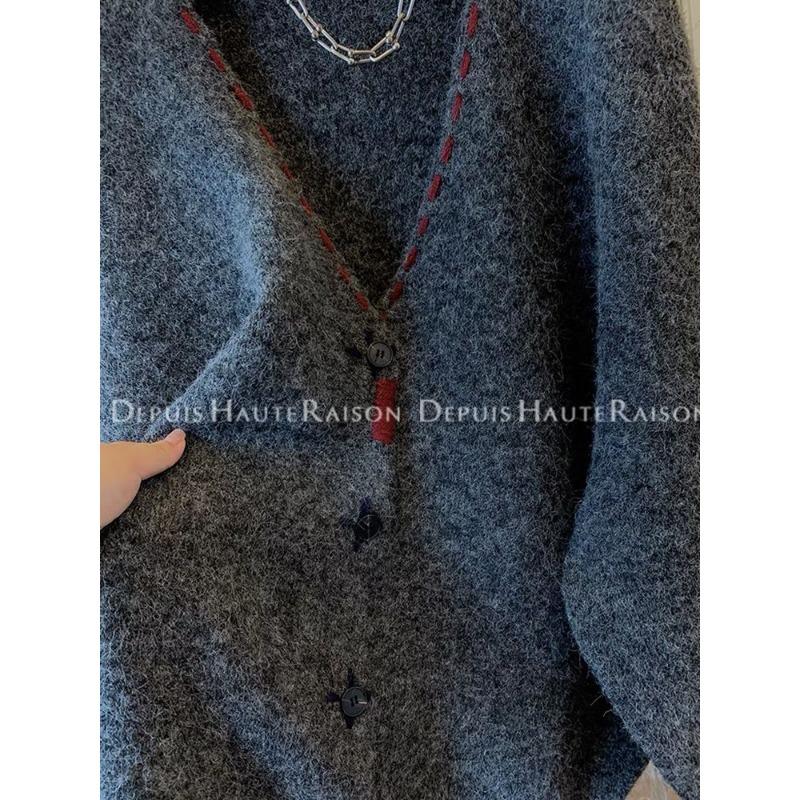 Lazy Style Retro Hand-stitched Large Sweater Jacket Women Loose Spring Autumn Thick Mid-length Knitted Cardigan