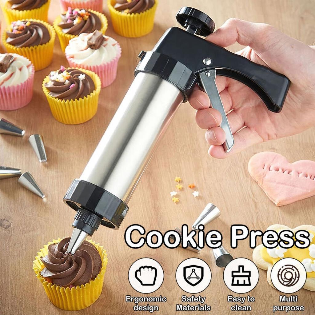 Cookie Gun Squeeze Cookie Maker Decorating Gun Decorating Nozzle Bean Dissolving Baking Tool Silver