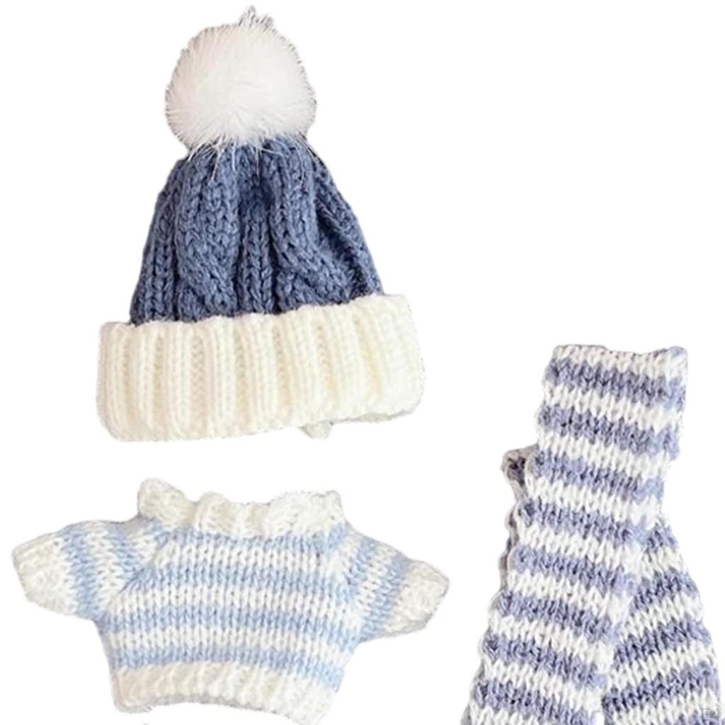 Doll Clothes Sweater Photo Props Detachable Cute Scarf Hat for 6.69inch Green stripe
