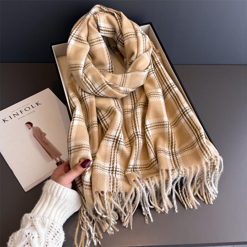 Korea Styles Luxury Stripe Winter Women Scarf Imitation Cashmere Blanket Thick Warm Pashmina Shawl Wraps Tassel Echarpe