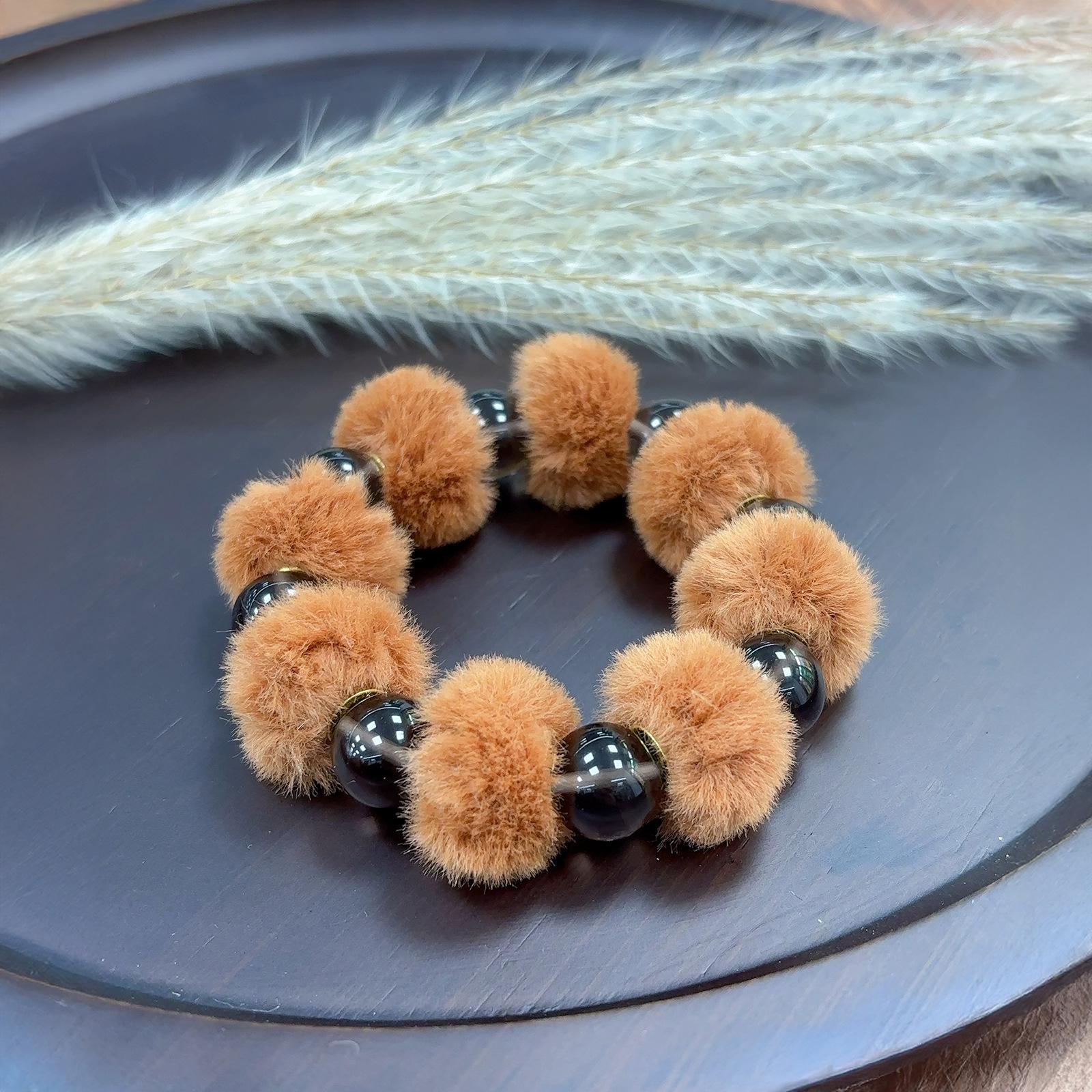 12mm Natural Translucent Ice Obsidian Bracelet with Plush Autumn/Winter Style Beads темно-коричневого
