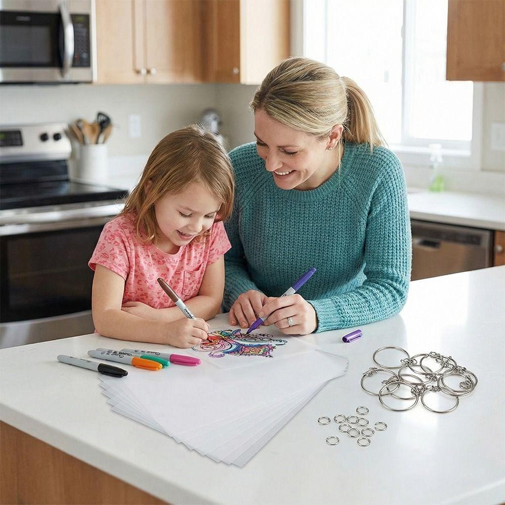 20pcs Plastic Heat Shrink Sheets Easy To Cut Transparent White Shrinky Art Paper 2.5CM Key Ring 20×14.5CM