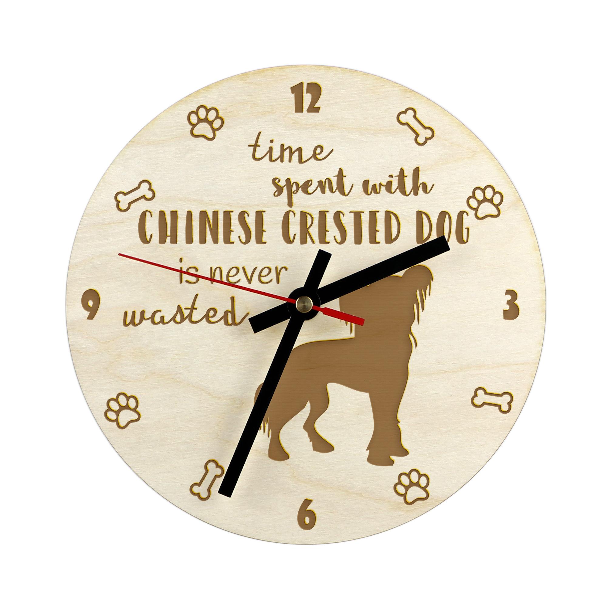 

Chinese Crested Dog, Puff - clock with dog, wooden clock with engraving, personalised clock by Art-Dog