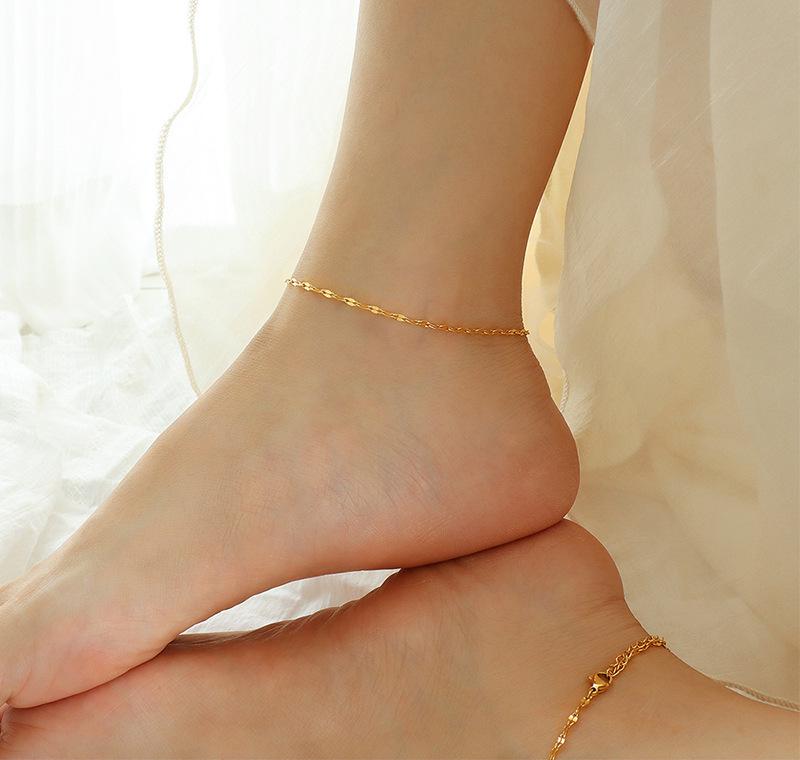 Cute Fish Mouth Chain Anklet, Versatile Titanium Steel with 18K Gold Plating, Non-fading Foot Jewelry for Summer Beachwear S087.
