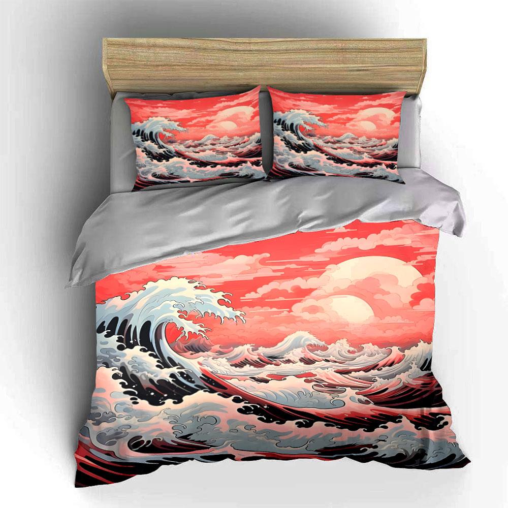 "Crimson Oceanic Dreamscape." Bedding Sets Duvet Covers Pillowcases(1* Duvet Cover 2* Pillowcases Without Duvet Insert)