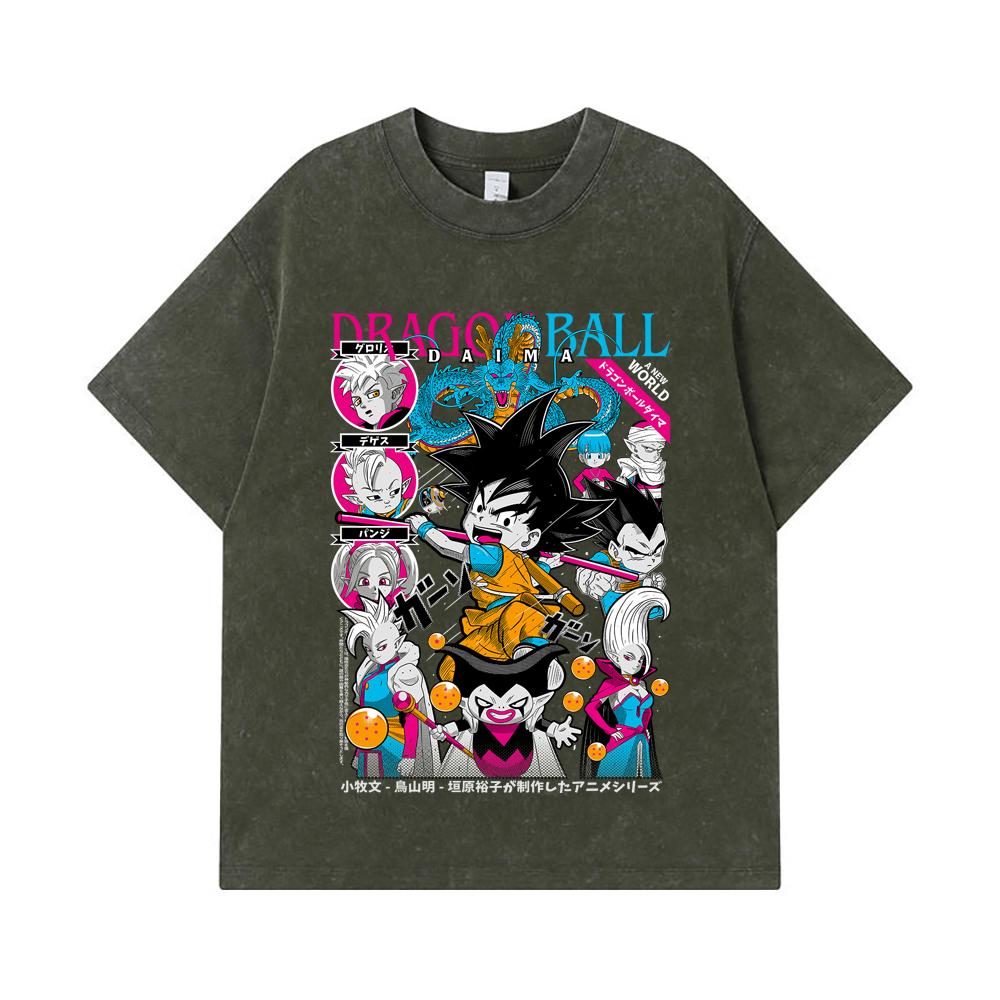 275 GSM Washed T-shirts 100% Cotton Dragon Ball V32 Daima Print Unisex Heavy Cotton T Shirt