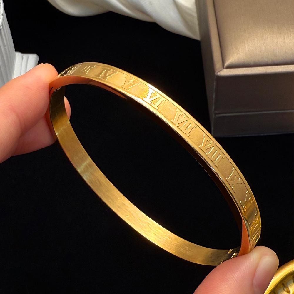 18K Gold-Plated Titanium Steel Zircon Bracelet for Women - Luxury and Colorfast Design Vacuum Plated, Colorfast