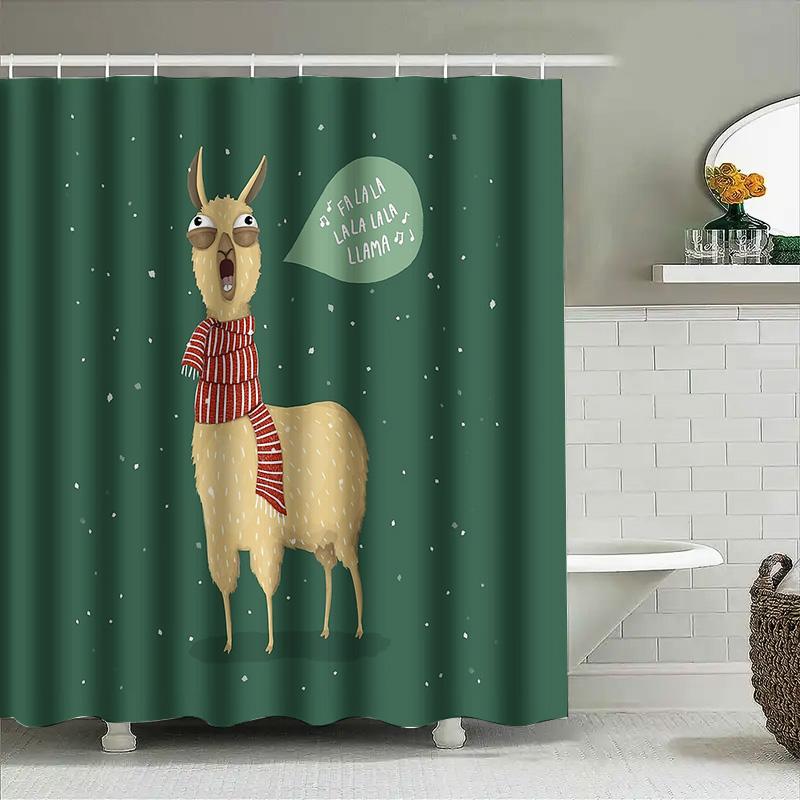 Cute Llama Shower Curtain Farmhouse Animal Pattern Bathroom Decor Rustic Home Decor Modern Style Waterproof Fabric Shower Curtai