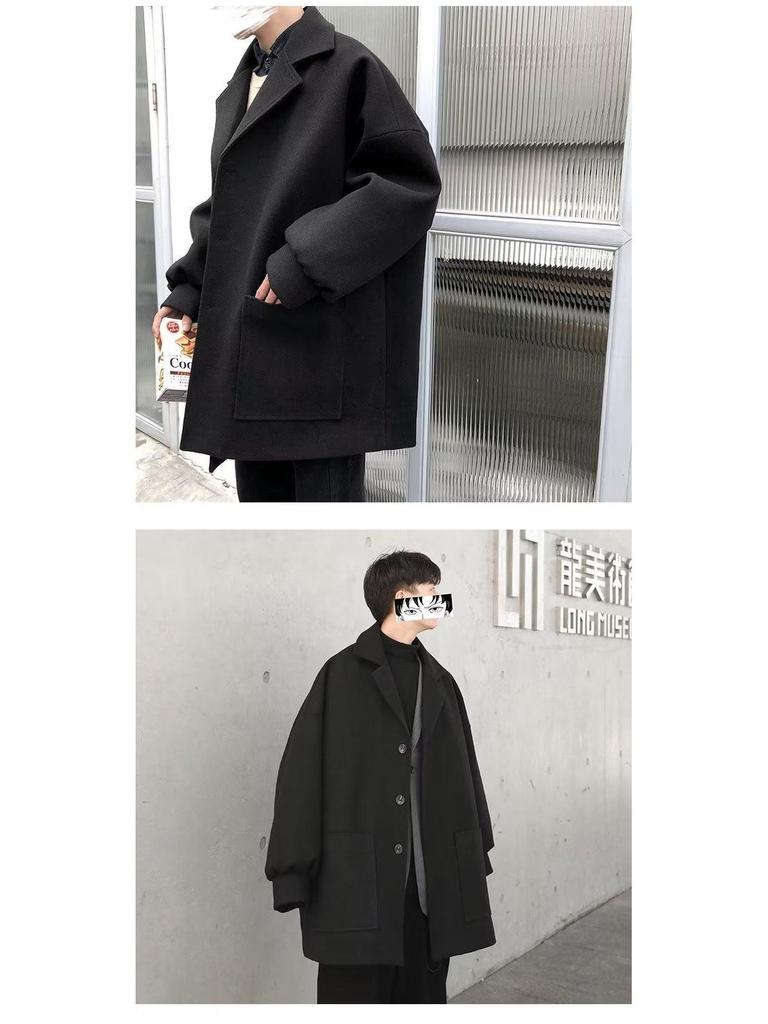 Men's Trendy Mid-Length Wool Coat - Loose Fit, High-End Single-Breasted for Autumn & Winter
