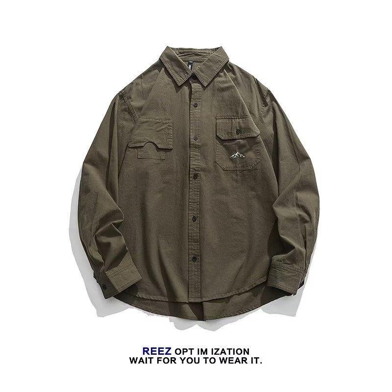 

Рубашка с длинным рукавом с буквенным принтом 2024 года в японском стиле в стиле Гонконга, свободная рубашка для мальчиков, летнее модное универсальное повседневное пальто 2XL зелёный