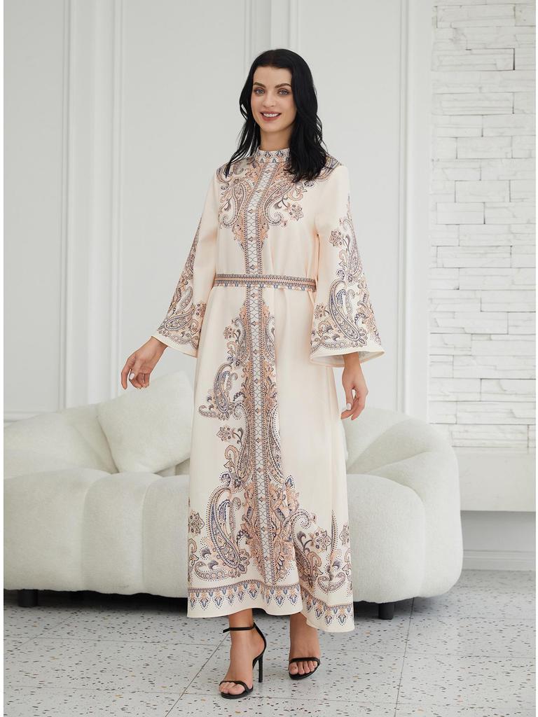 SW2101 Nahöstliches Stehkragen Retro Bedrucktes Muslimisches Abaya Kleid