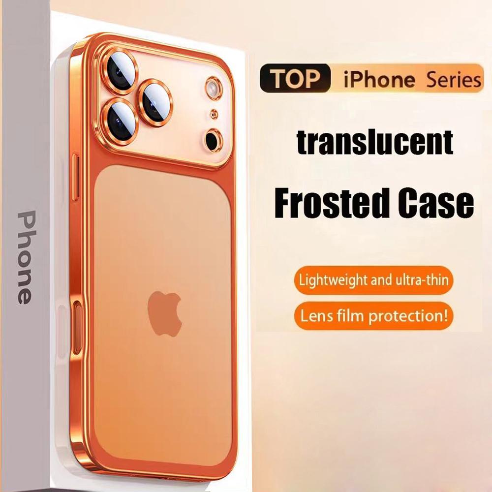 Luxury Translucent Phone Case For iPhone 17 Air 16 15 14 13 12 Pro Max Plating Frame Glass Lens Film Shockproof Hard PC Matte Cover