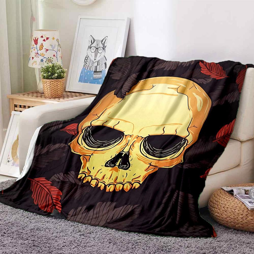 1PC Skull, Leaves Print Blanket, Soft Throw Blanket - Warm & Cozy for Couch, Bed, Office, and Travel Yy250912209