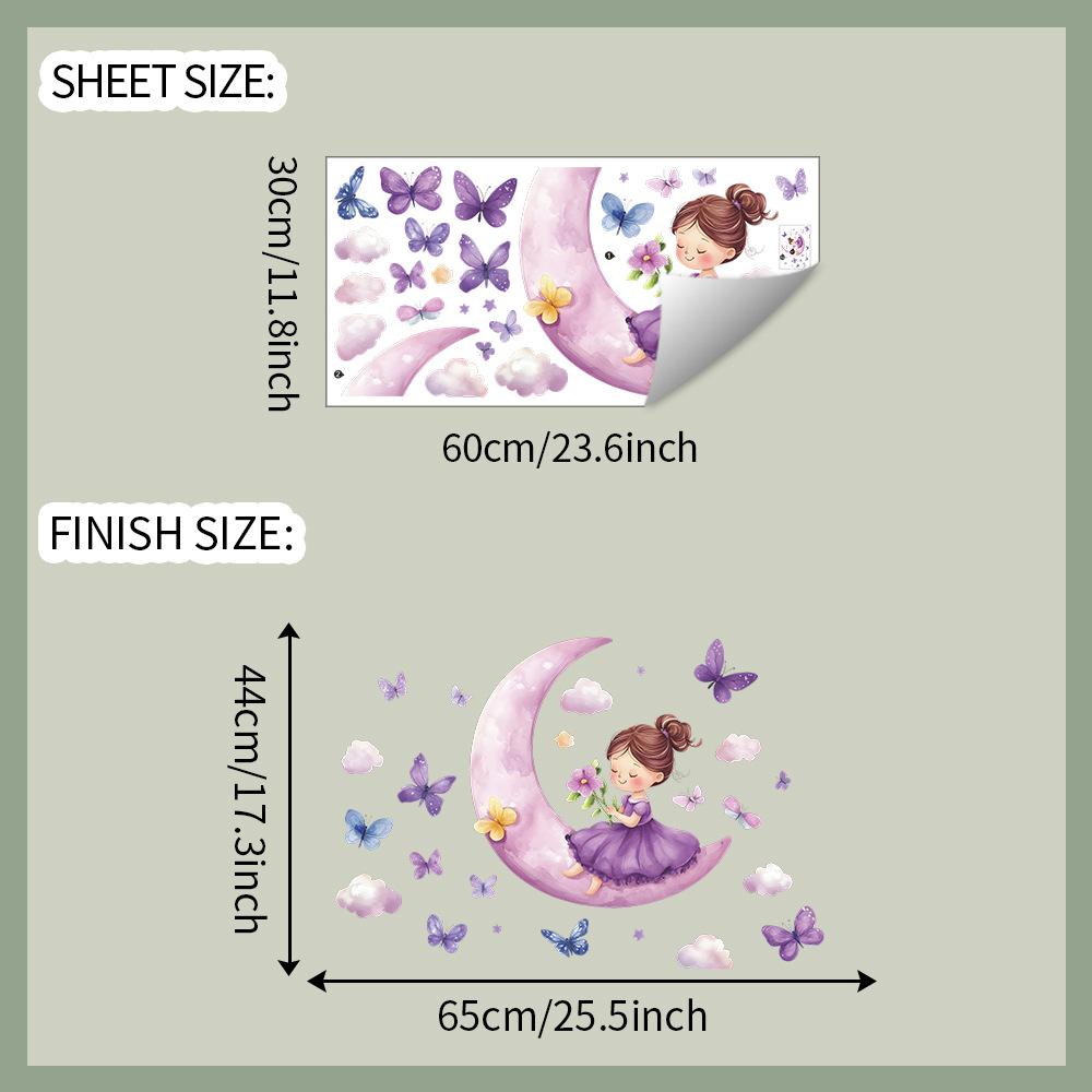 

Мечтательная Луна с Мультяшной Девочкой Наклейка на Стену Фантастический Небесный Самоклеящийся Декор для Спальни Гостиной Детской Комнаты 30x60cm