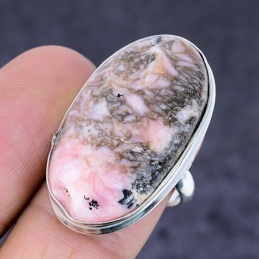 Pink Opal Gemstone Handmade 925 Sterling Silver Jewelry Ring Size 7.5 w3T71