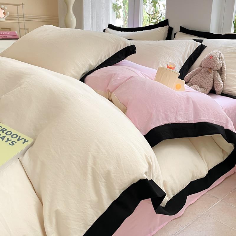 Ins Style Bedding Set  High Weight Heavy Water Washing Wool  Style Double Color Bed Sheet Cover Pillowcase Set For Summer Winter