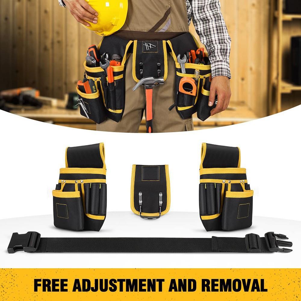 Thickened Canvas Electrician Tool Belt Multi‑Purpose Storage Pouch with 3 Magnets Work Accessories