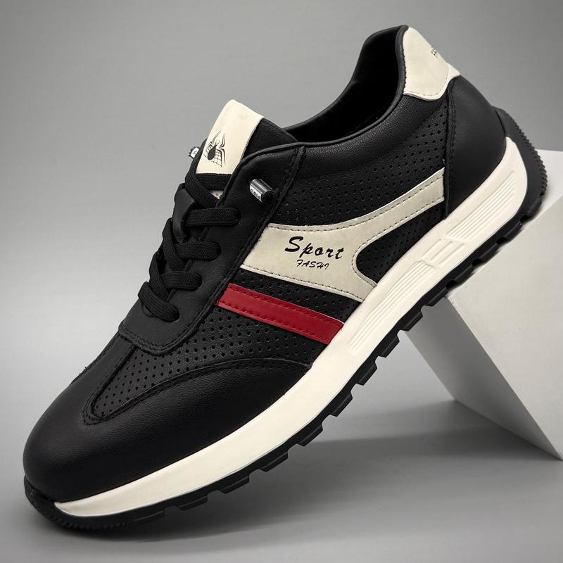 Men s Breathable Genuine Leather Skate Shoes - Lightweight & Trendy Casual Sneakers 39 чёрный