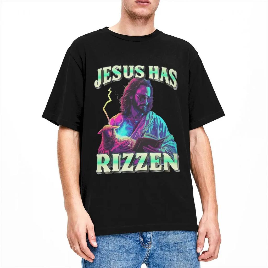 All Seasons Jesus Has Rizzen Funny Sarcastic T Shirt Merch Christ Pure Cotton Catholic Bible Faith T-shirt Tee Shirt