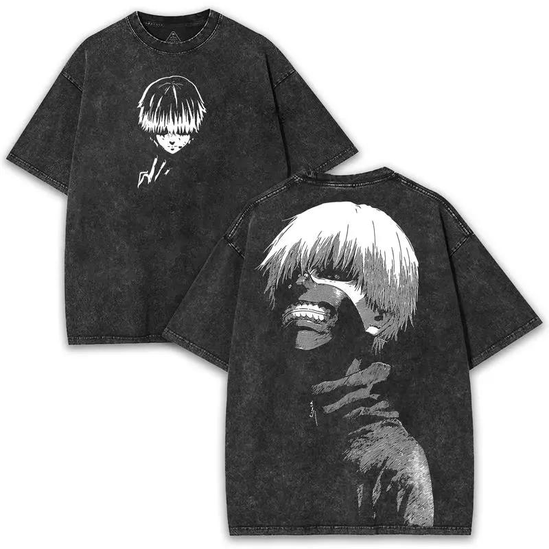 

Anime Tokyo Ghoul Ken Kaneki Graphic T Shirt Men Women Short Sleeve Clothing Oversized Tshirt Washed Cotton Tee Harajuku T-shirt S чёрный