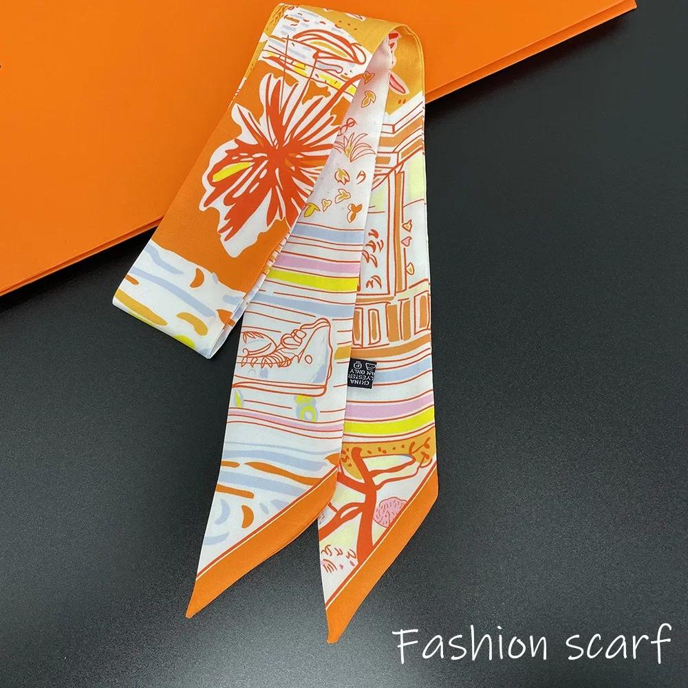 Korean Versatile Chain Tassel High Quality Mulberry Silk Twill Silk Ribbon Wrapping and Binding Bag Handle Ribbon Small Scarf