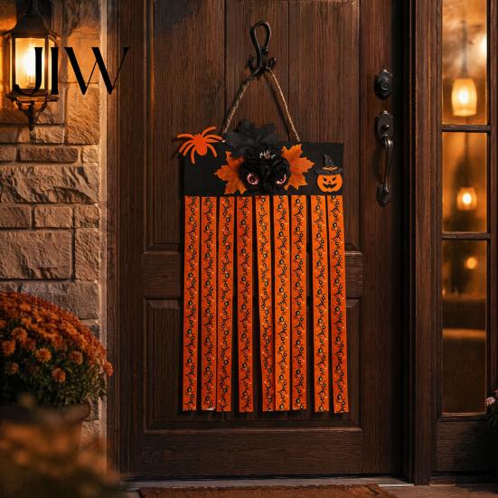 Non-woven Fabric Holiday Wall Decoration Halloween Rag Flag Banner, Pumpkin Maple Leaf Flower Ribbon Hanging Lightweight Hemp Rope Door Sign