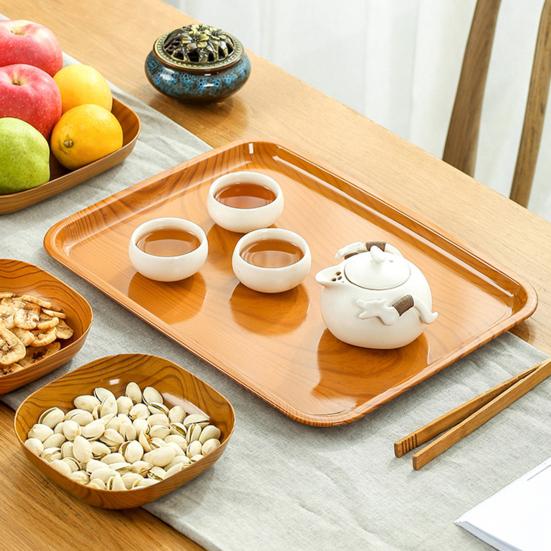 Bone Spitting Dish Imitation Wood Grain Serving Trays Japanese-Style Plastic Fruit Bowl Stackable Salad Tray Kitchen Organizer