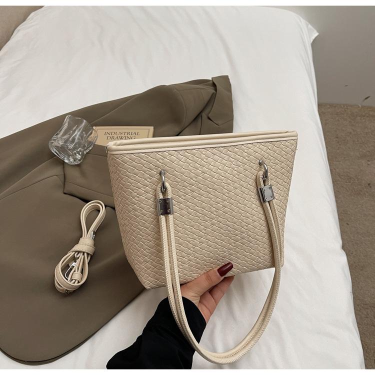 Woven pattern big bag women's spring 2025 new high-end texture large-capacity shoulder bag solid color simple tote bag