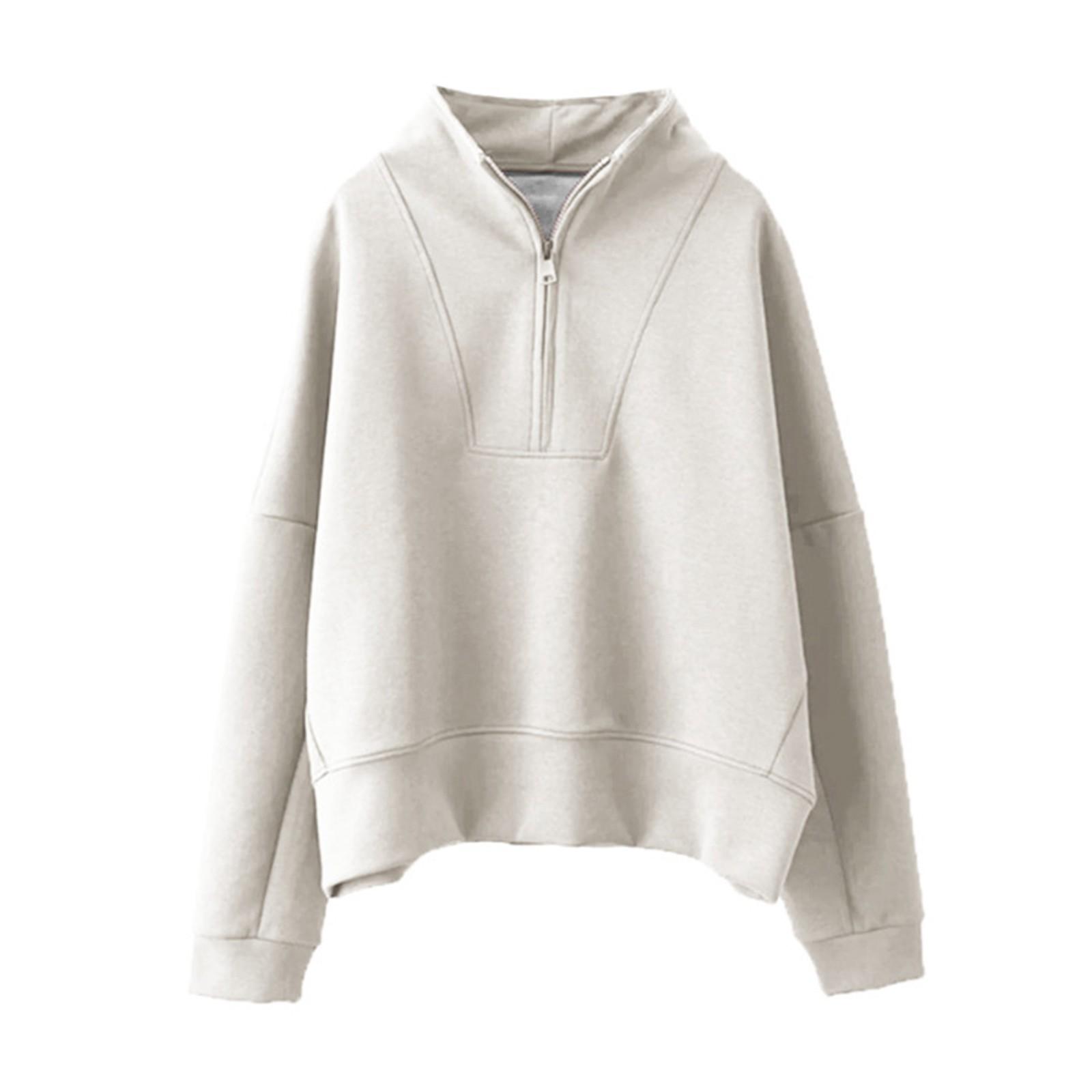 

Женская длинная толстовка на молнии, легкая свободная повседневная толстовка с длинным рукавом L бежевый