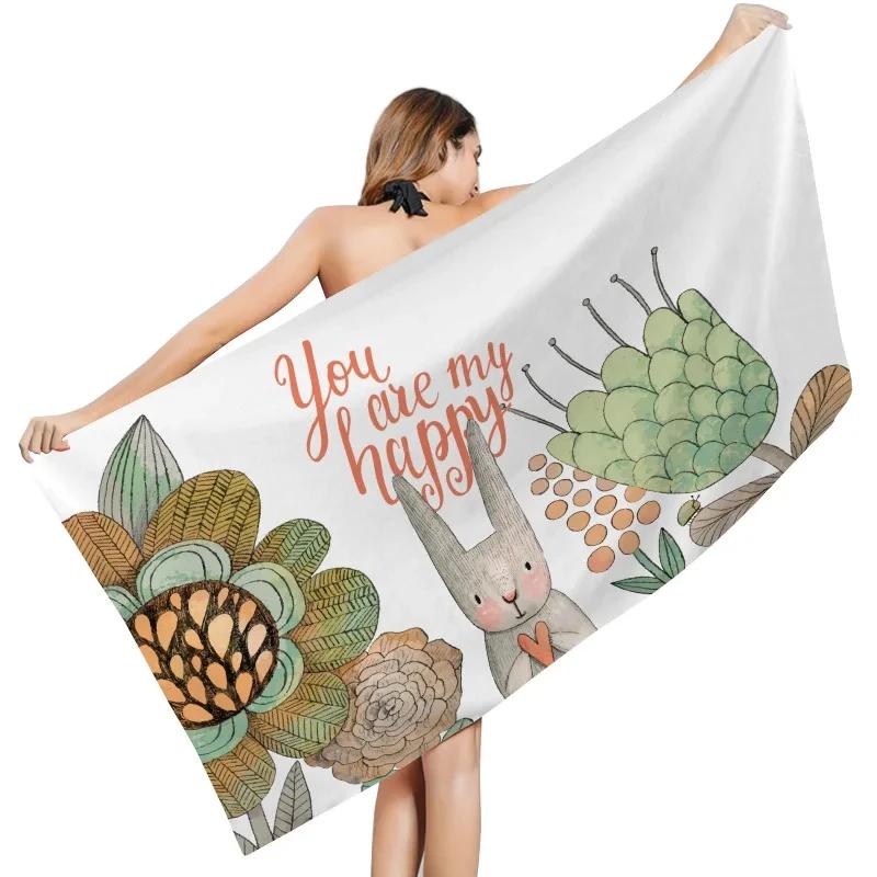 Easter Cartoon Rabbit Beach Towel Cute Animal Plant Quick Dry Bath Towel for Kids Adult Gift Travel Camping Swimming Pool Towels