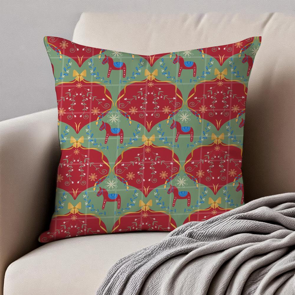 Cute Print Art DDala Horse Cushion Cover Pillowcase Antidustmite Invisible Zipper Short Plush Sofa Cushion