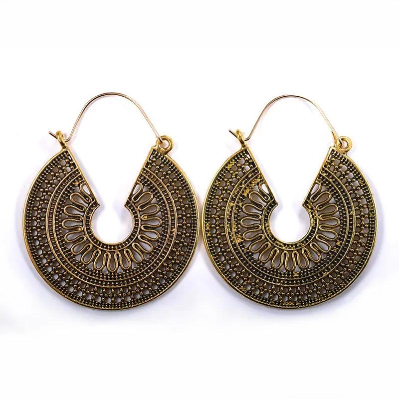 New Vintage Ethnic Hollow Flower Gypsy Dangle Trible Earring for Women Fashion Indian Jewelry Gifts