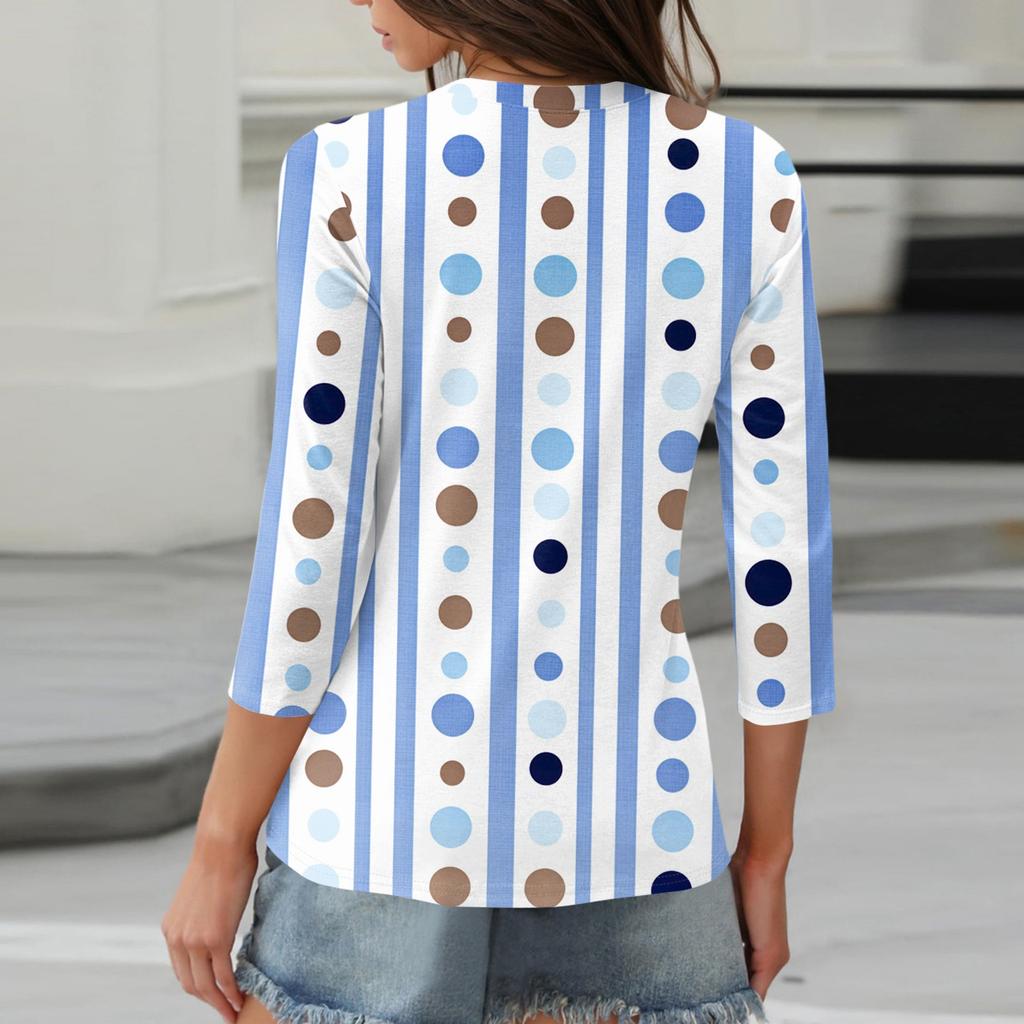 Damen V-Ausschnitt Freizeit Dreiviertelarm Knopf-Detail Top mit Blumenmuster